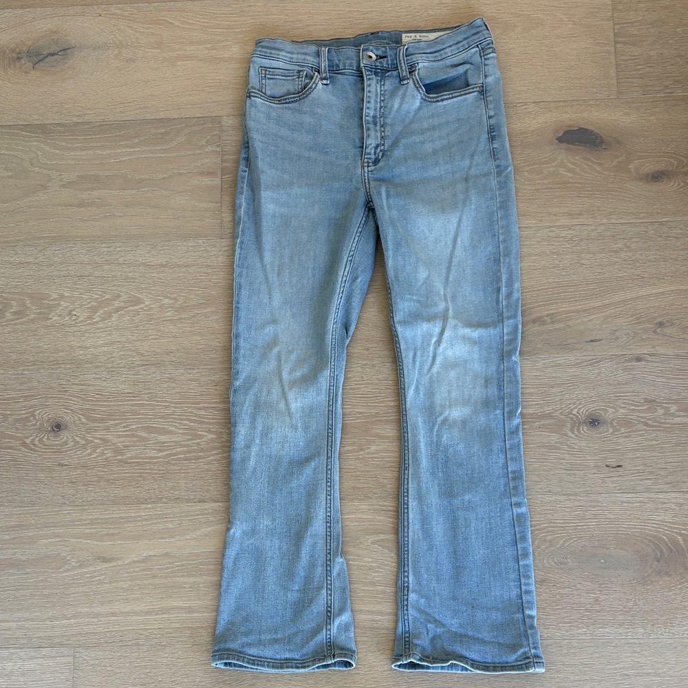 Rag & Bone Mid-Rise Crop Bootcut Jeans in Light Blue